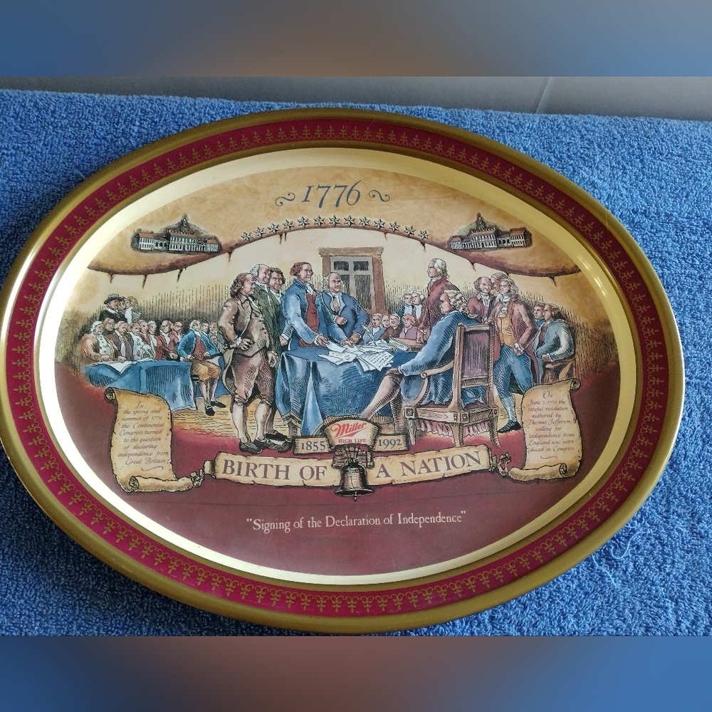 Serving Tray 1776 "Birth of a Nation" Declaration of Independence, Miller Beer